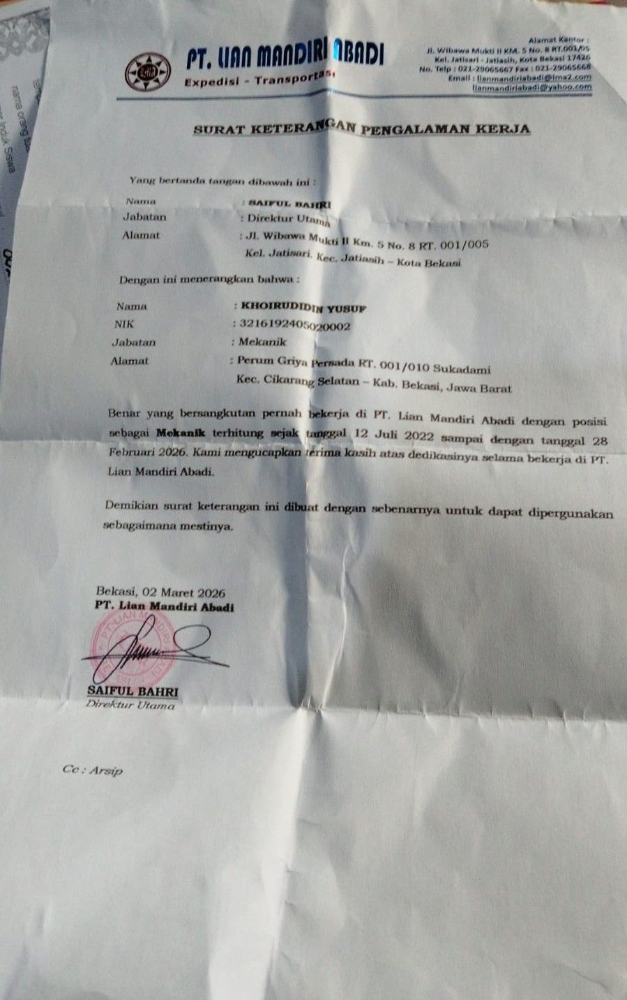 PERSEROAN TERBATAS - BADAN SEMESTA MANDIRI TRANSPORT
