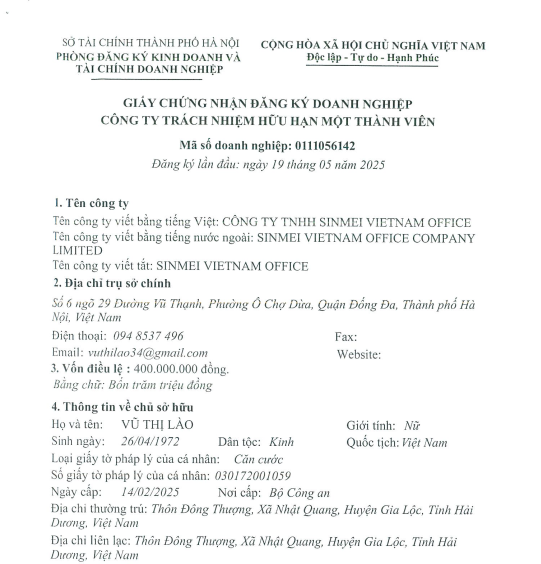 CÔNG TY TNHH SINMEI VIETNAM OFFICE